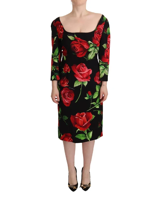 Dolce & Gabbana  Rose Print Silk Midi Dress