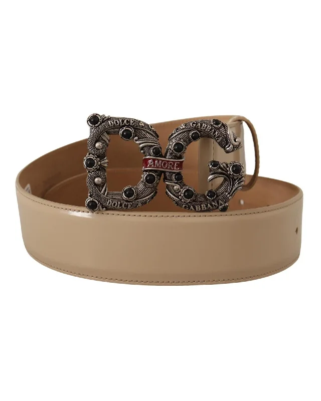 Dolce & Gabbana  Women's Beige Leather Belt with DG Buckle
