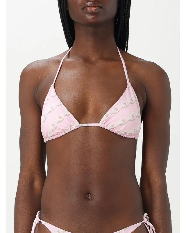 Versace Chain Print Triangle Bikini Top Women Pink Swimwear