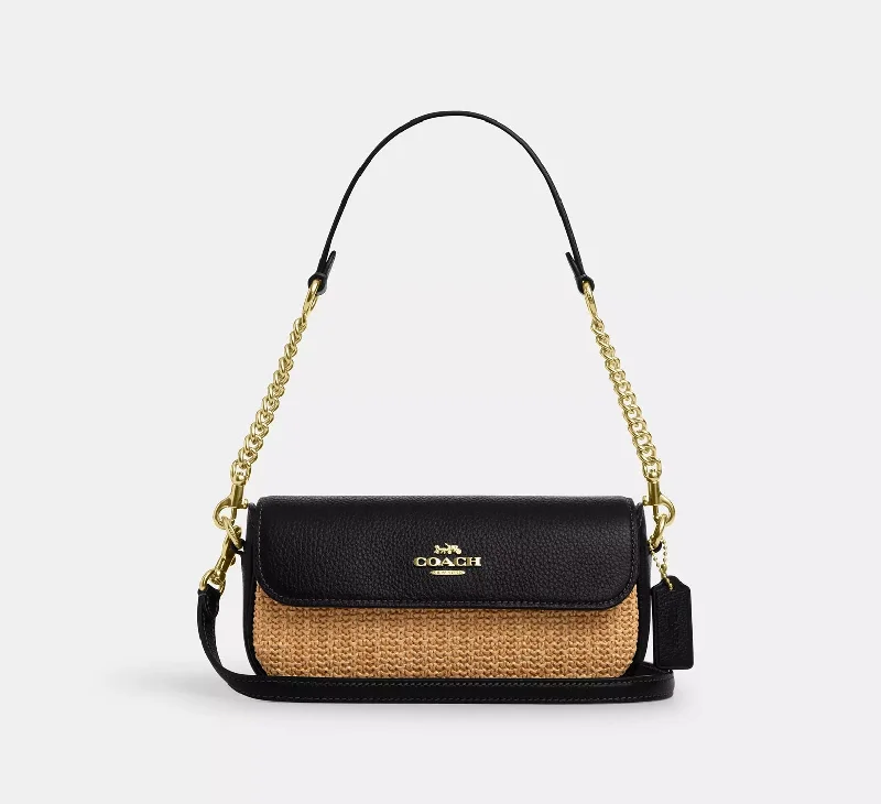 Coach Hailey Flap Bag Straw Toast Black 
