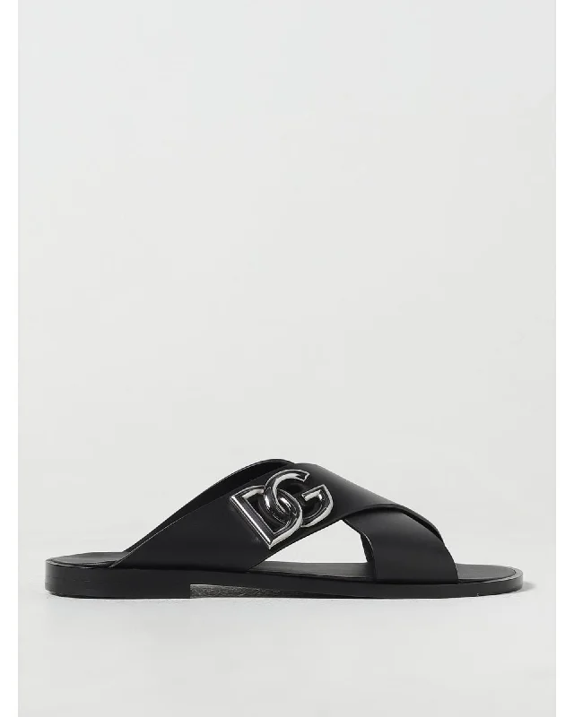 Dolce & Gabbana CrossStrap Leather Sandals Men Black