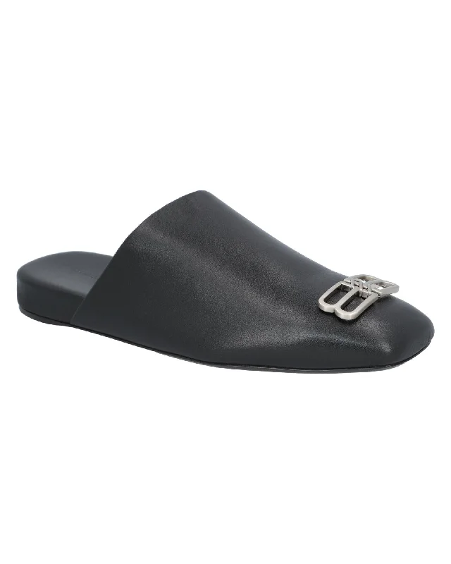 Balenciaga Knife Leather Mules Flat Heel Black | Black Mules & Clogs