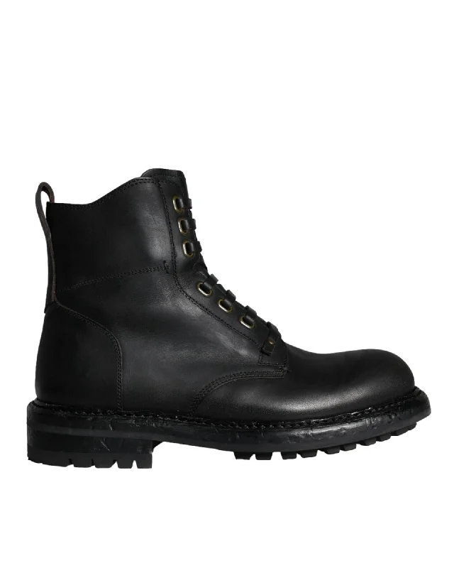 Dolce & Gabbana  Men's Black Leather Lace-Up Boots
