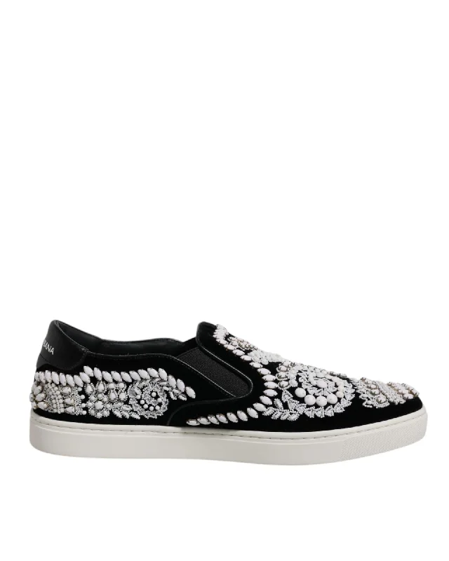Dolce & Gabbana Embellished Velvet SlipOn Sneakers Men Black And White Casual