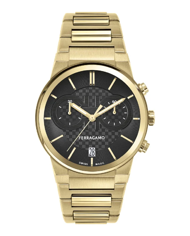 Ferragamo Mens Ferragamo Sapphire Gold 41mm Bracelet Fashion Watch