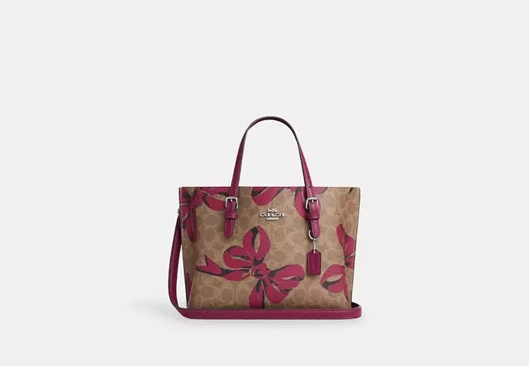 Coach Mollie Tote Bag 25 In Signature Canvas With Bow Print Pink 