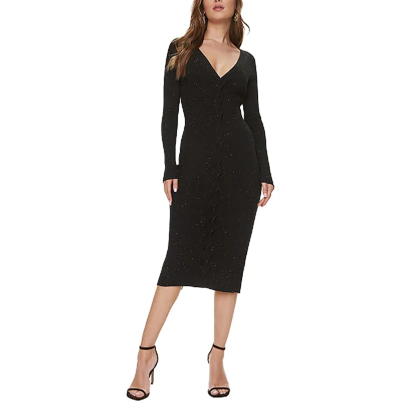 Celia Womens Sequined Midi Sweaterdress