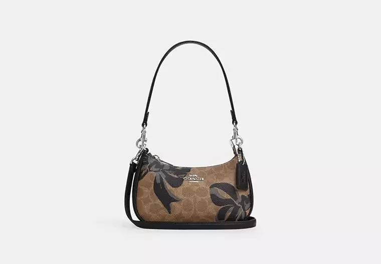 Coach Teri Mini Crossbody Bag In Signature Canvas With Bow Print Black 