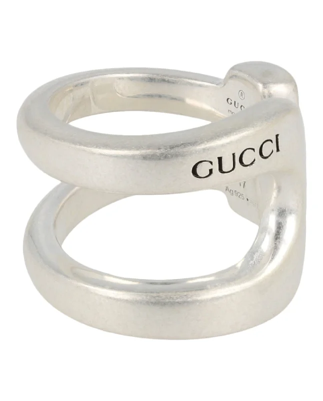 Gucci Womens Sterling Silver Stirrup Wrapped Horsebit Ring