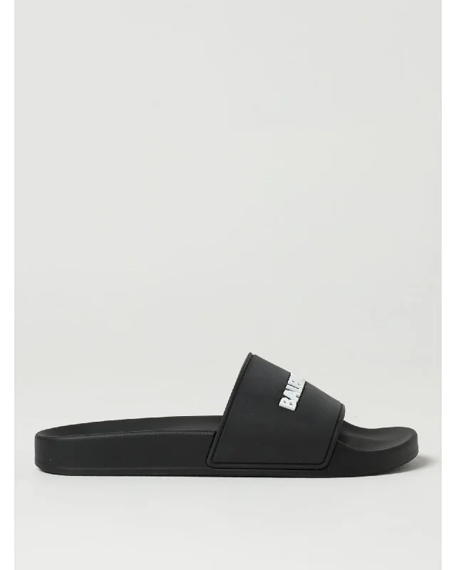 Balenciaga Logo Slides Casual Rubber Women Black Flat Sandals