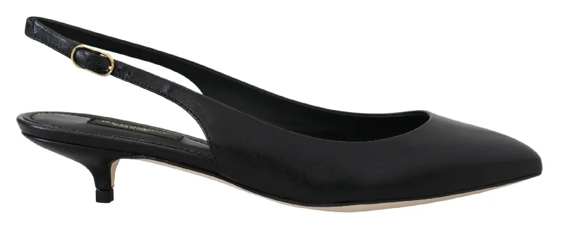 Dolce & Gabbana  Black Leather Kitten Heel Slingback Pumps
