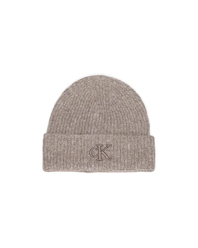 Calvin Klein Classic Knit Cap with Acrylic Wool Blend Women Beige Hats