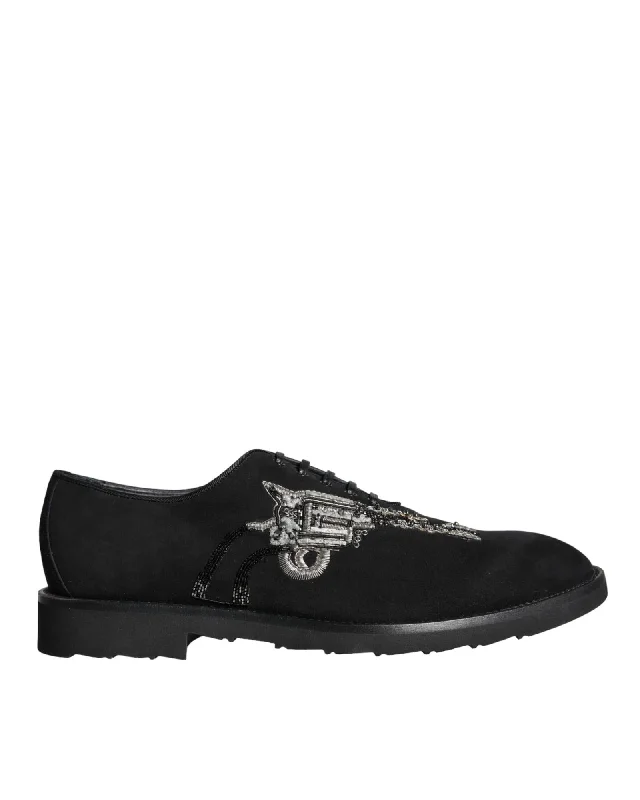 Dolce & Gabbana  Men's Suede Leather Beaded Pistol Embroidered Lace-Up Shoes