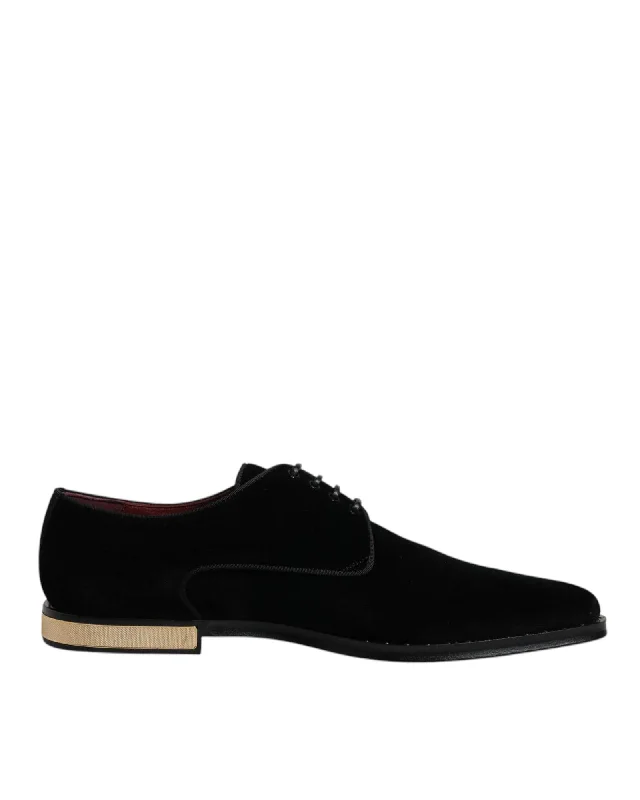 Dolce & Gabbana Velvet Derbies Black Shoes Men Oxfords