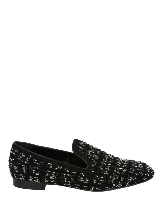 Versace Mens Suede Bead-Embellished Slippers