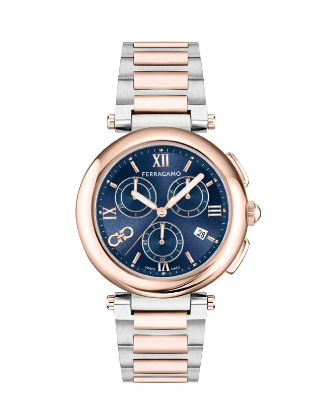 Ferragamo Womens Ferragamo Legacy Two Tone 40mm Bracelet Fashion Watch