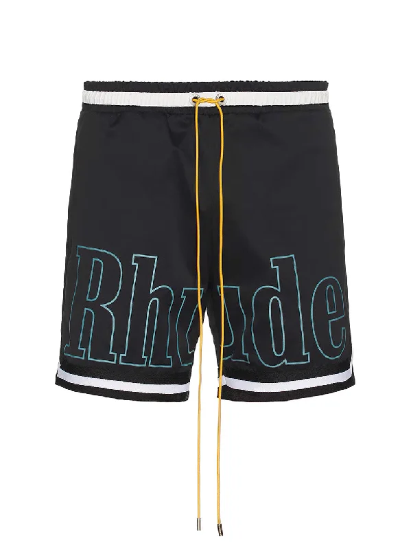 Rhude Exclusive Blue Outline Logo Swim Shorts in Black