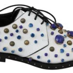 Dolce & Gabbana  Women's Leather Loafers with Crystal and Lapis Lazuli Embellishments