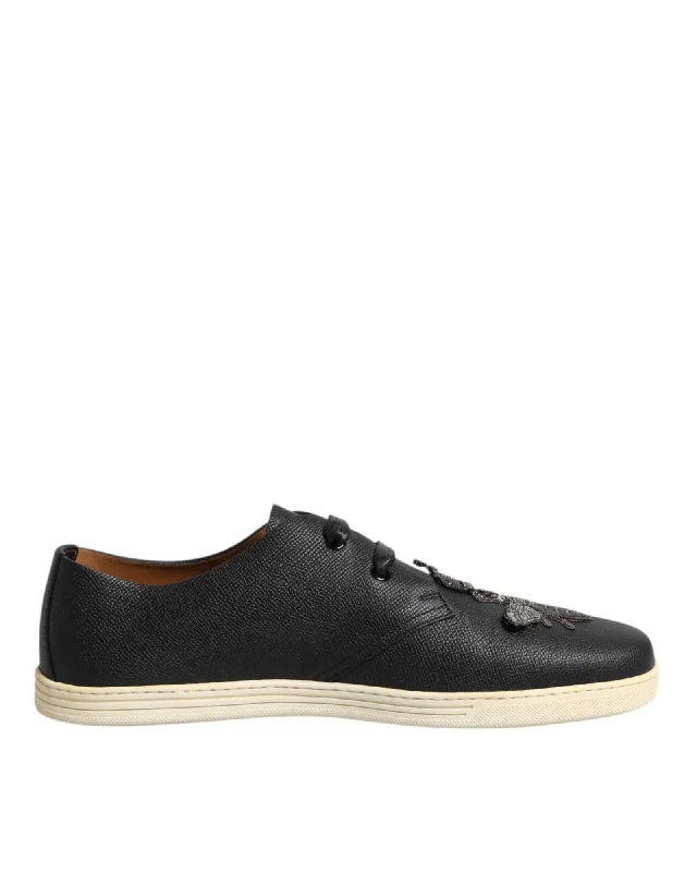 Dolce & Gabbana Embellished Leather Sneakers Men Black