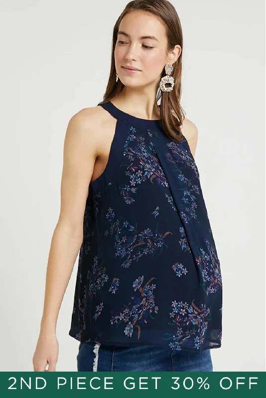 Carden Halter Navy Floral Sleeveless Nursing Top