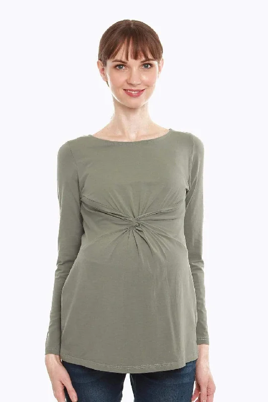 Darby Bamboo Cotton Long Sleeve Nursing Top Olive Green