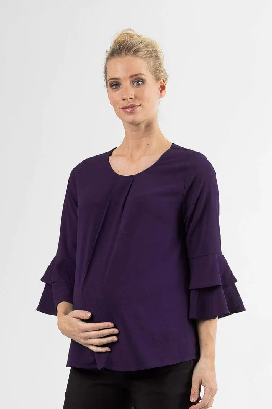 Long Flounce Sleeves Coreene Nursing Top Eggplant