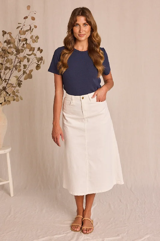 Adrift Denim A-Line Skirt in White