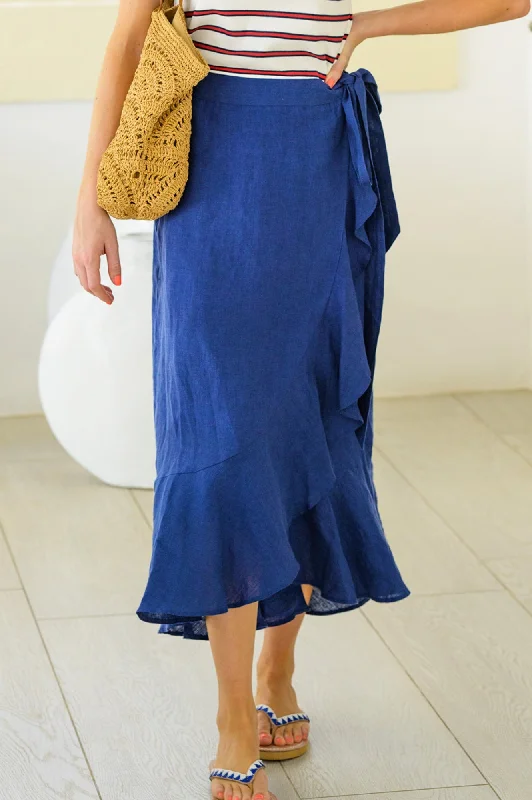 April Linen Wrap Skirt | Navy