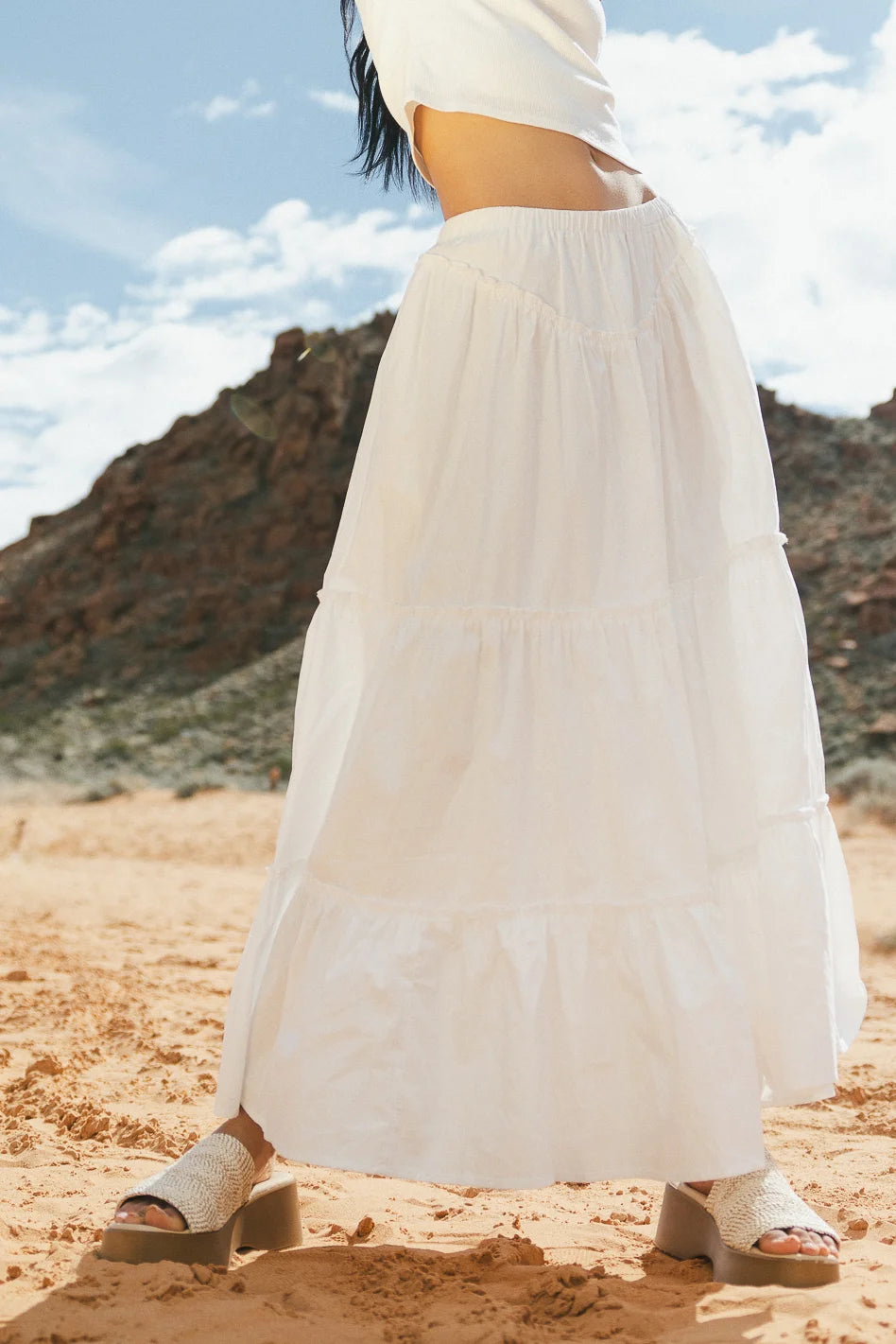 Layana Tiered Skirt in White