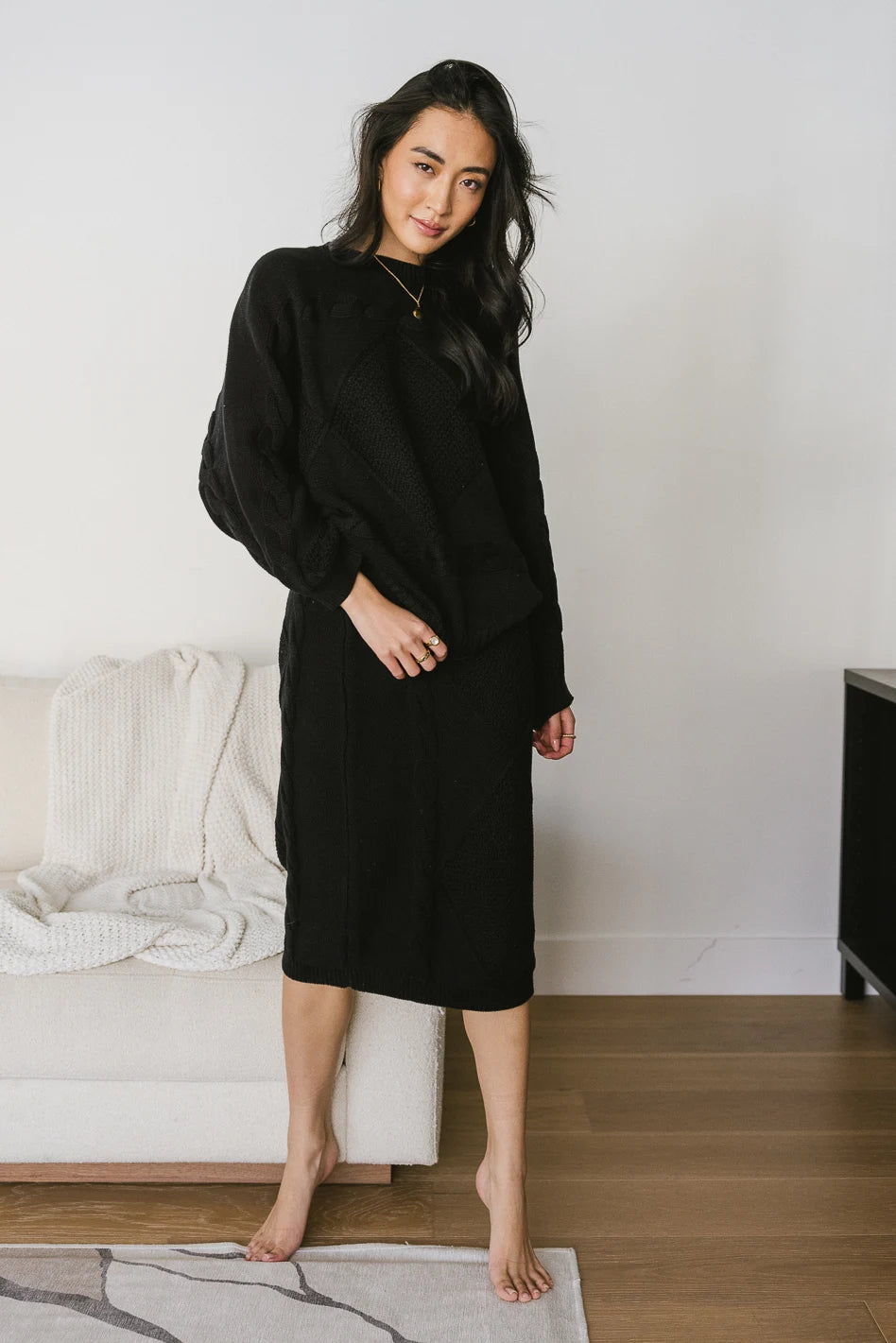 Lilly Cable Knit Skirt in Black