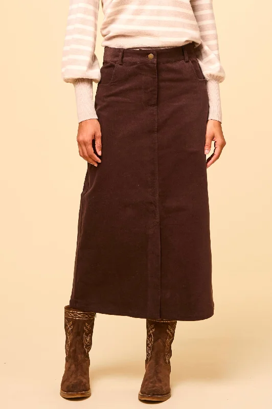 Mallory Stretch Corduroy Skirt | Chocolate