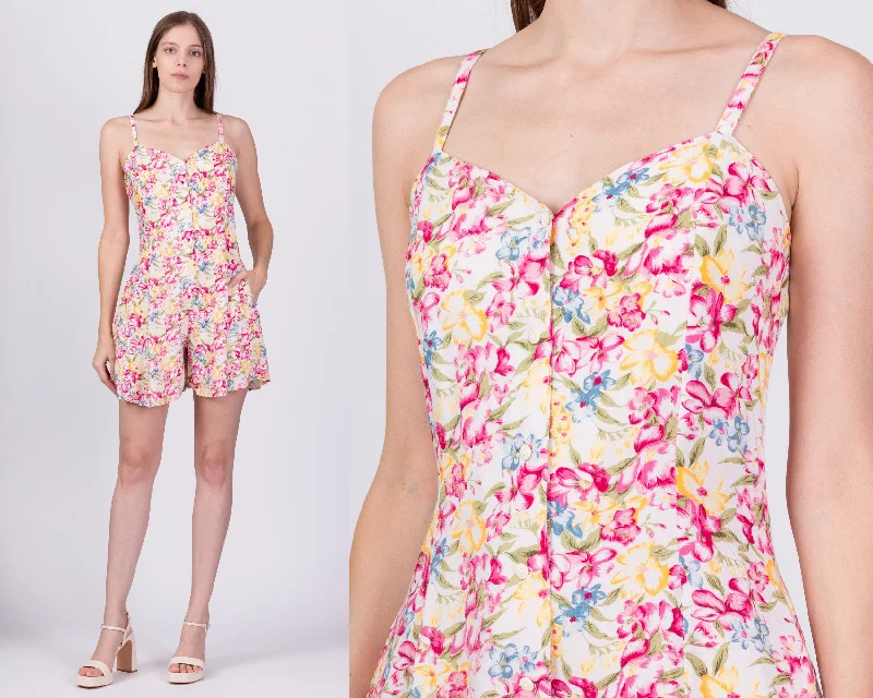 90s Grunge Pink Floral Romper - Petite Medium