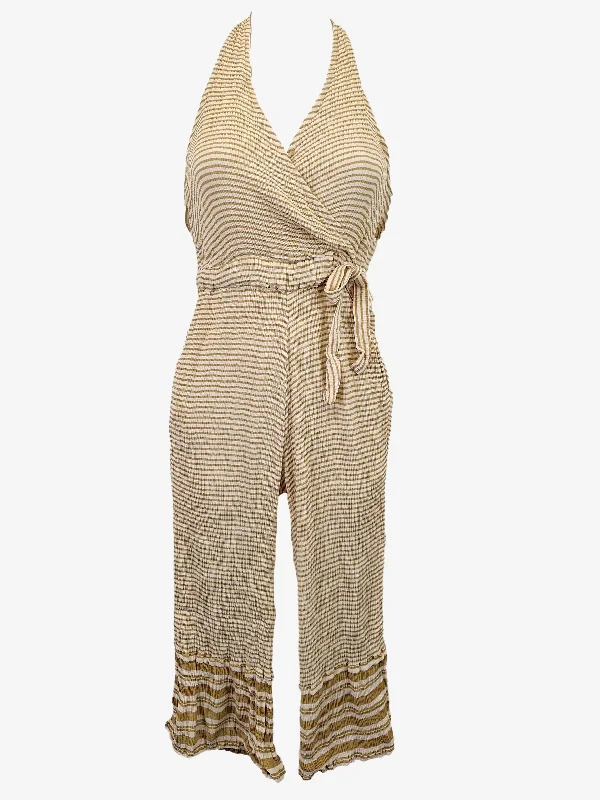 Faithfull Biscuit Striped Stretch Halter Neck Jumpsuit Size 8