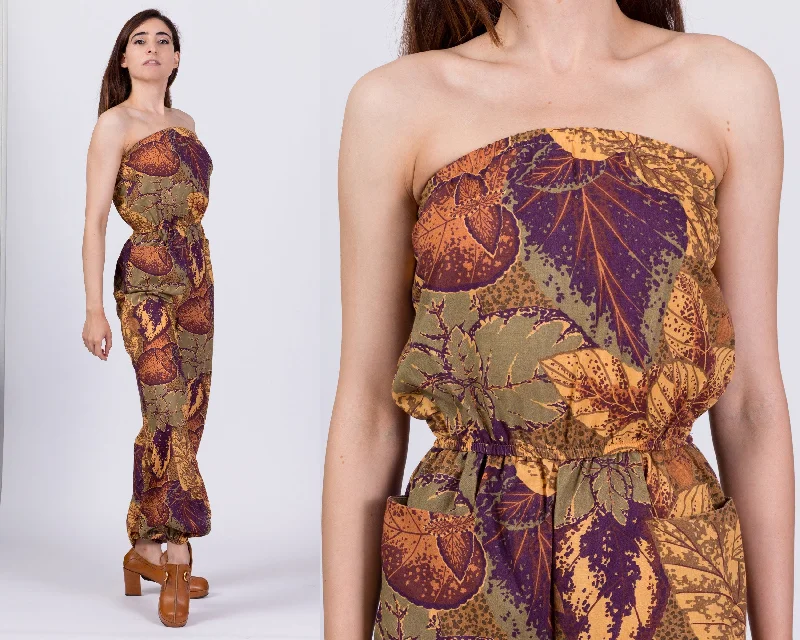 Vintage Boho Autumn Floral Strapless Jumpsuit - Extra Small