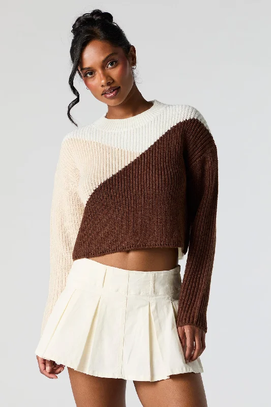 Colourblock Ribbed Knit Crewneck Sweater