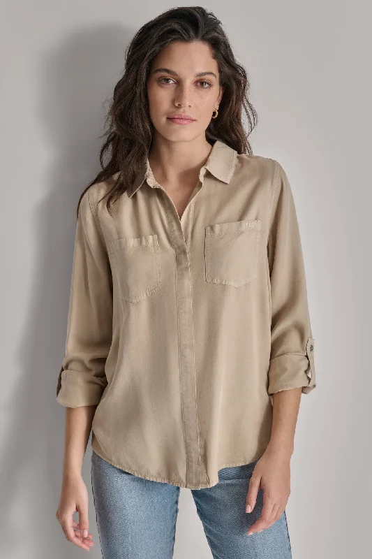 SPLIT BACK BUTTON FRONT SHIRT