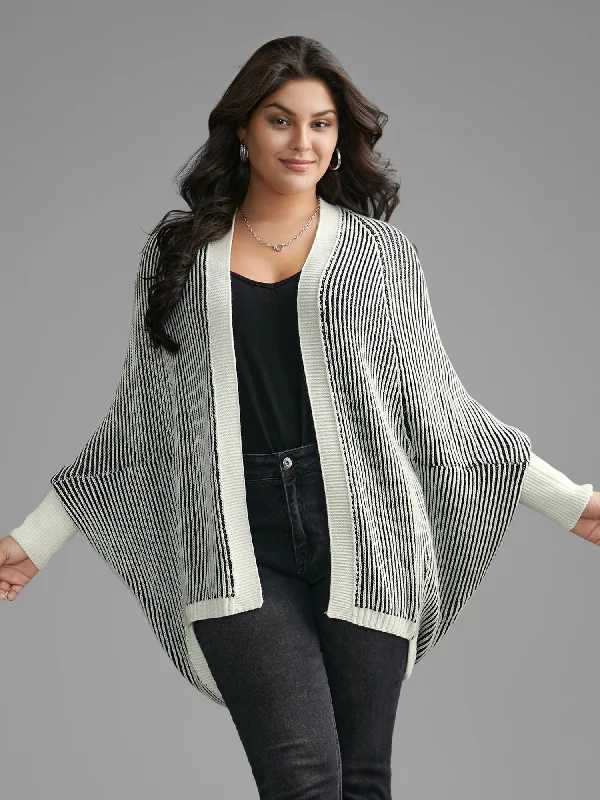 Striped Textured Kimono Collar Dolman Sleeve Cardigan