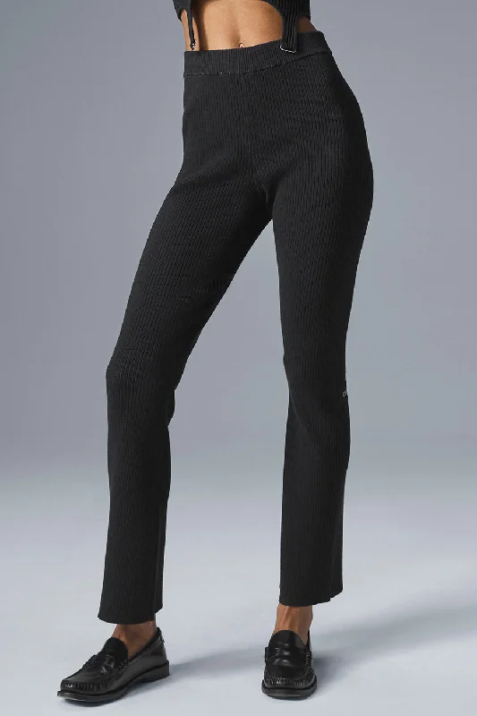 Denim Knit High-Waist Flare Pant - Black/Anthracite