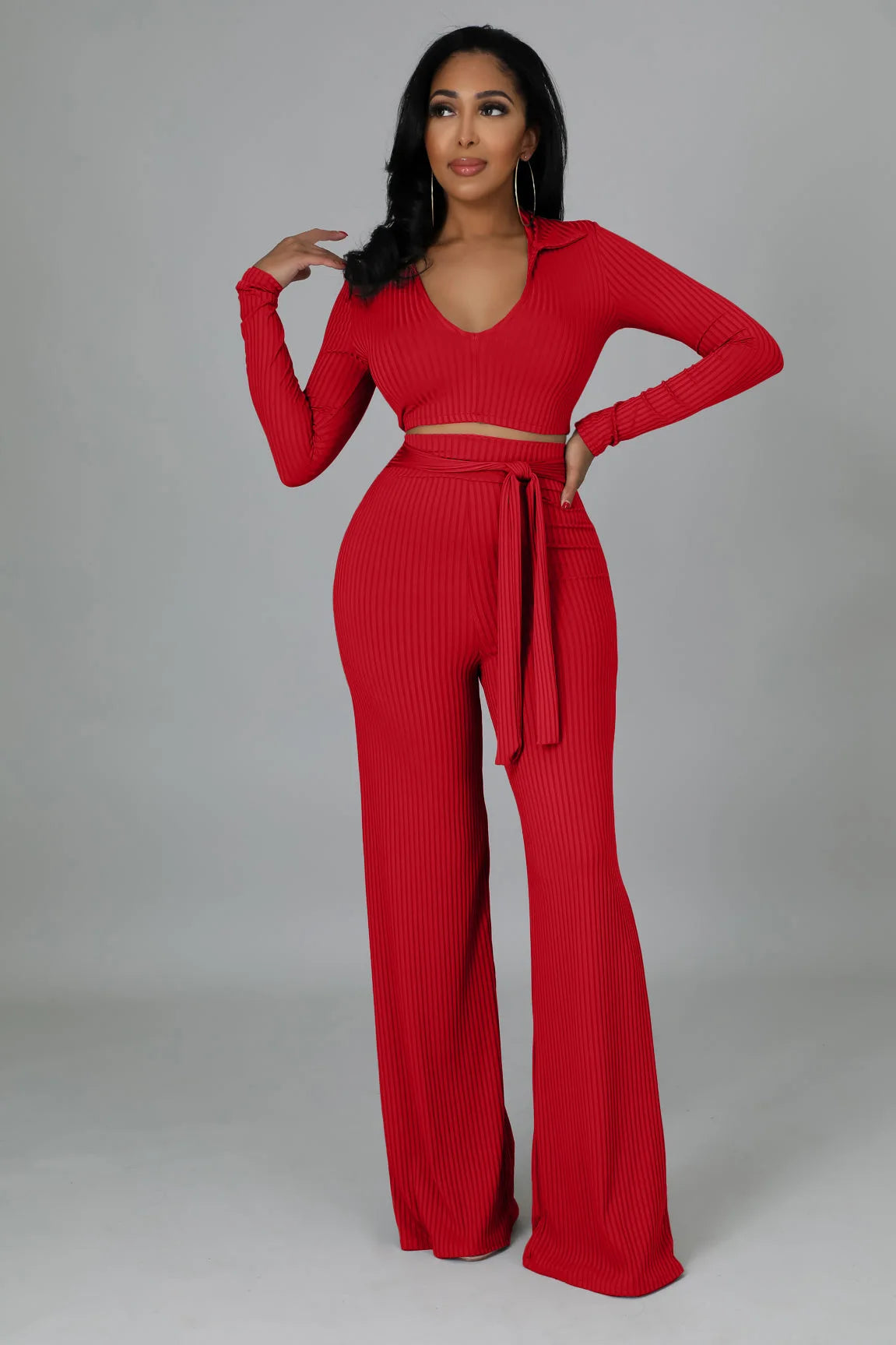 FZ Women's Knit Ribbed Sexy Sweater Pants Suit