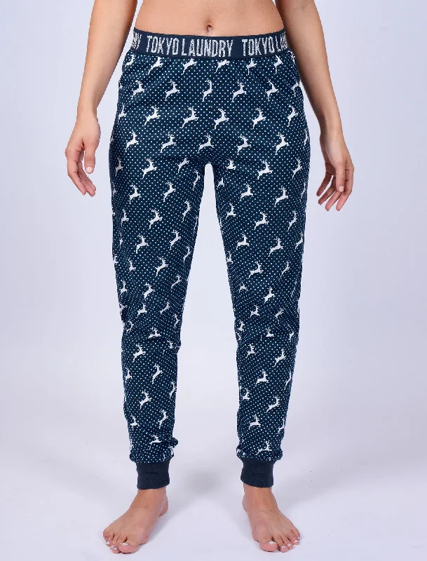 Claire Reindeer Spot Print Cotton Lounge Pants in Dark Denim - Tokyo Laundry