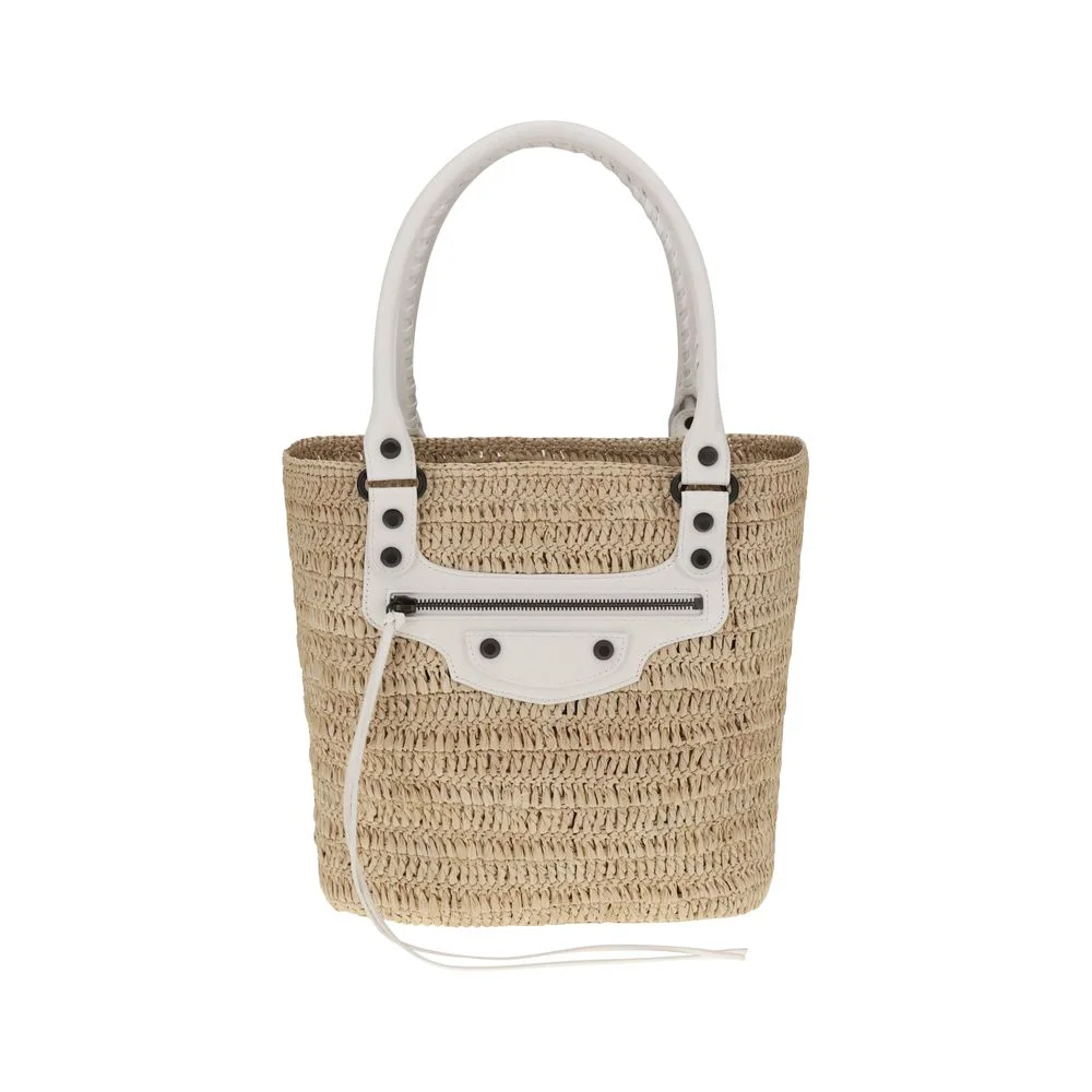 Balenciaga Le City small straw Shoulder Bag