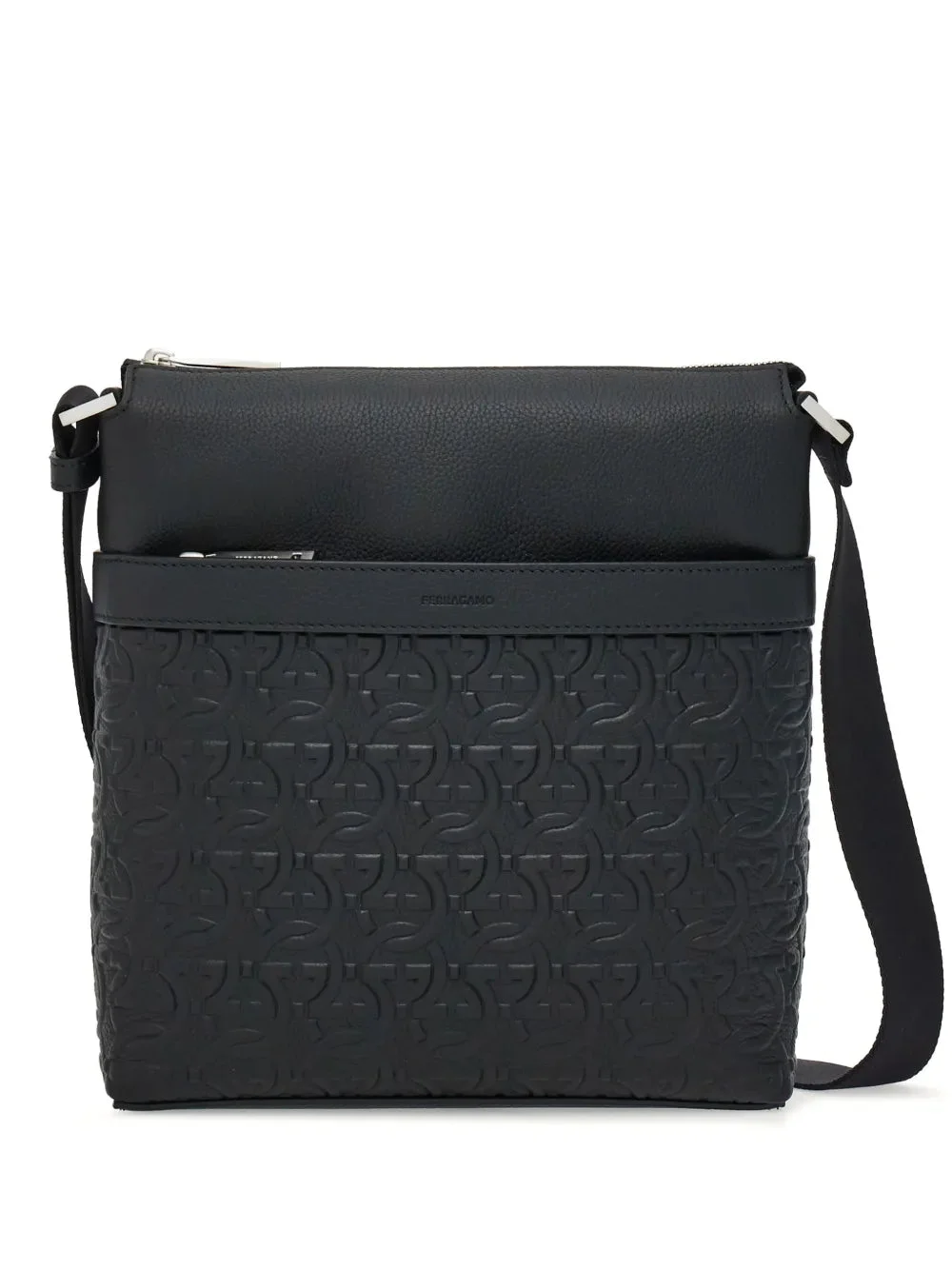 Ferragamo Gancini-Embossed Leather Messenger Bag