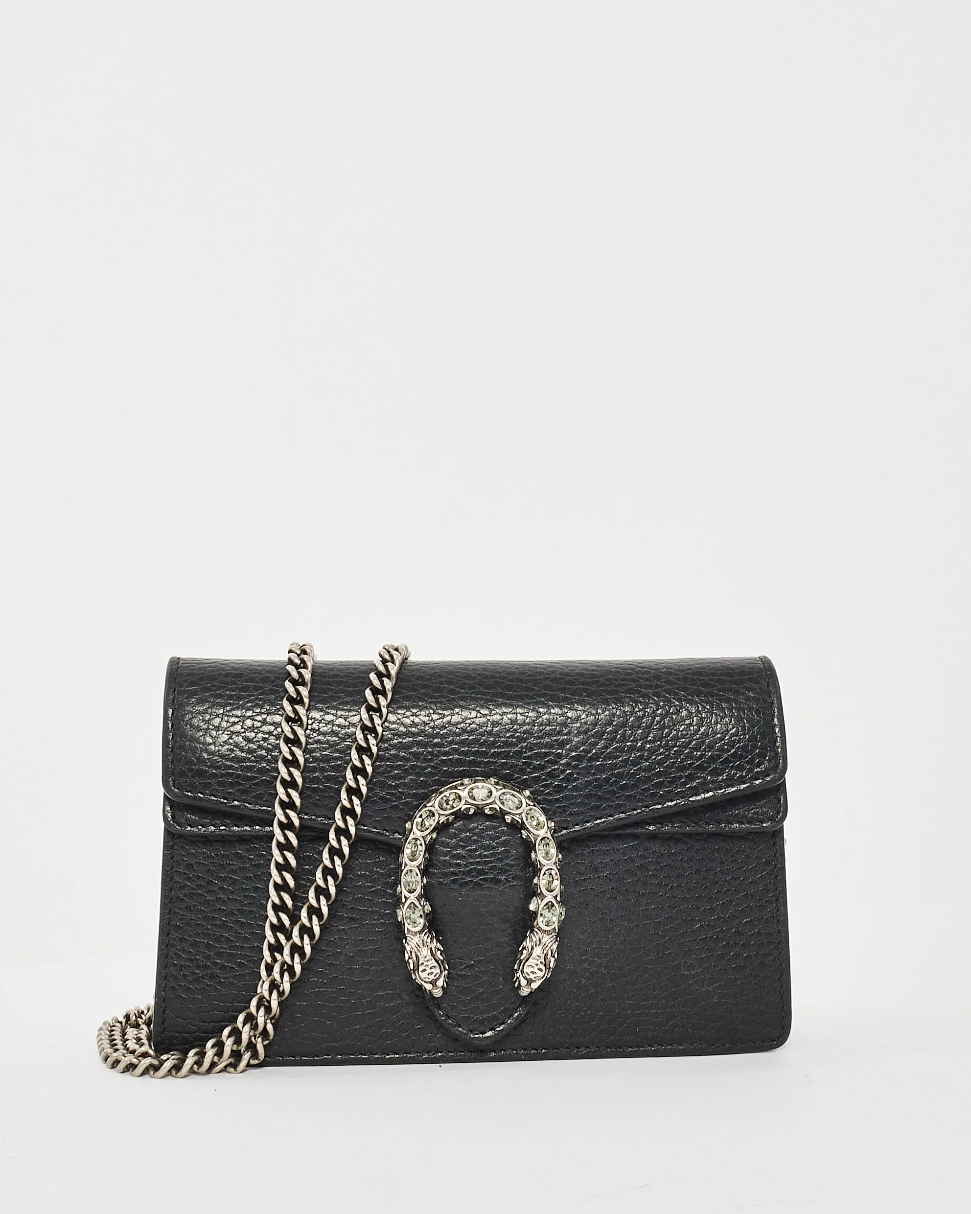 Gucci Black Leather Crystal Dionysus Super Mini Crossbody Bag