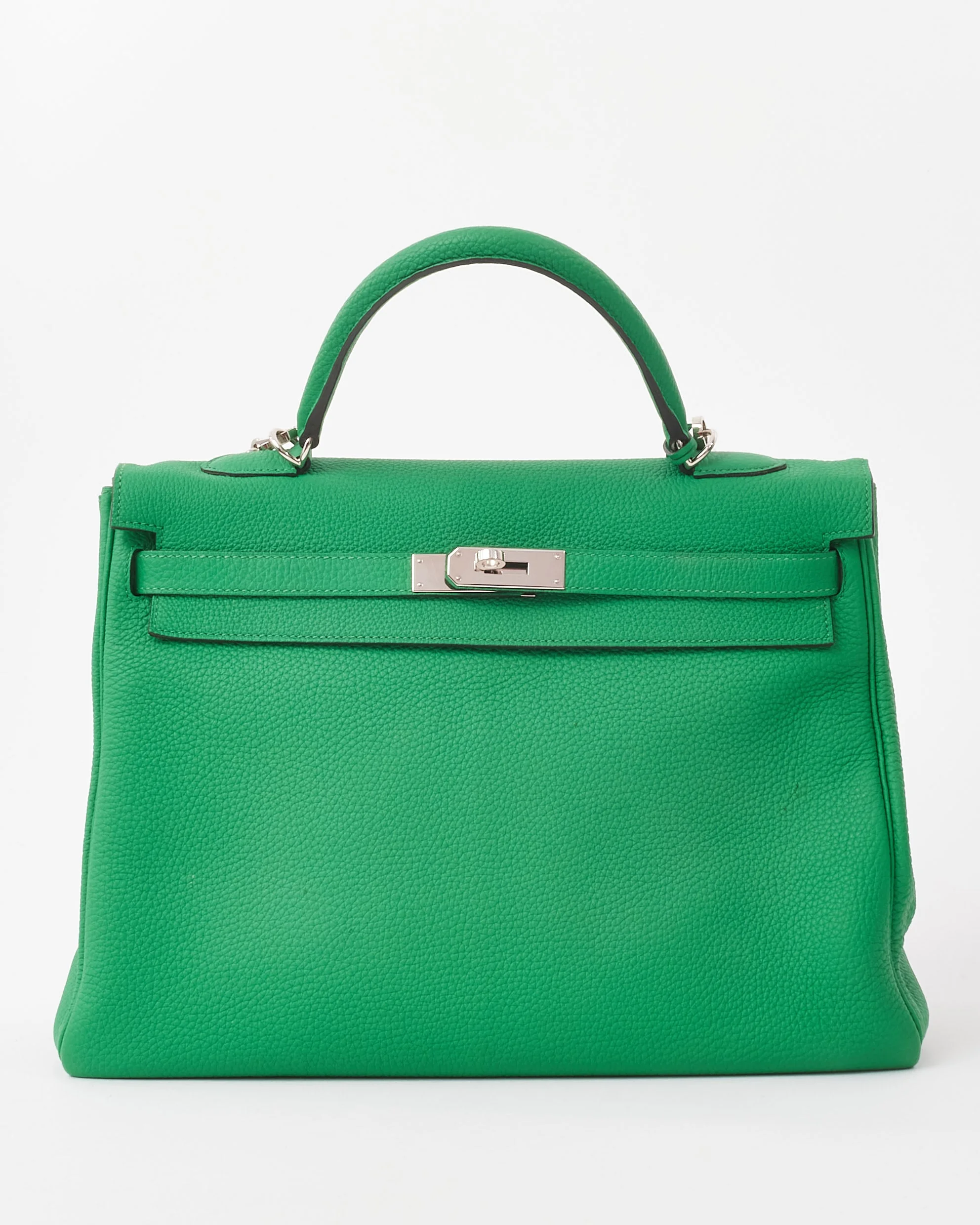 Hermès Green Bamboo Clemence Leather Kelly Retourne 32 Handbag PHW
