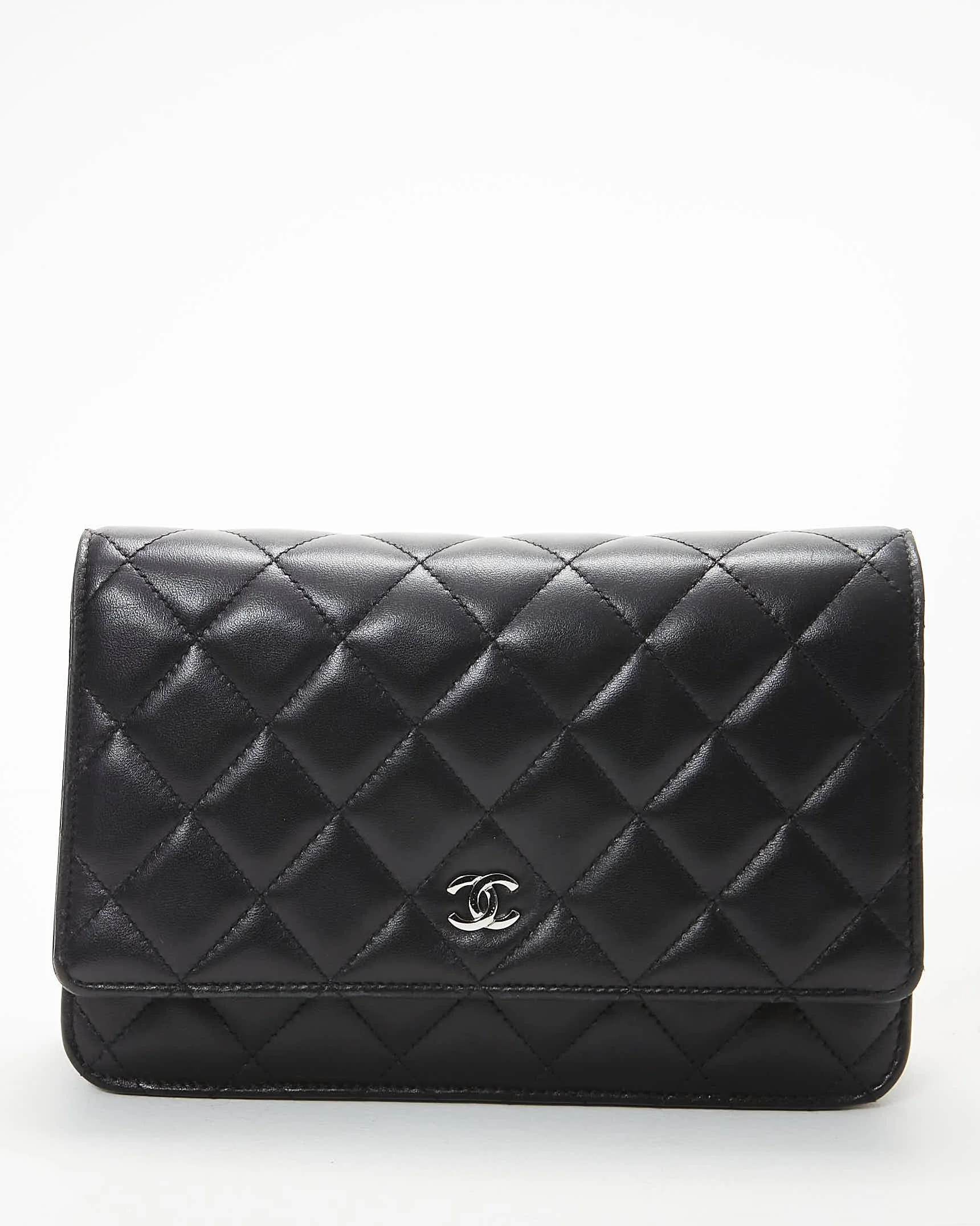 Chanel Black Lambskin Leather WOC Wallet on Chain Crossbody Bag SHW