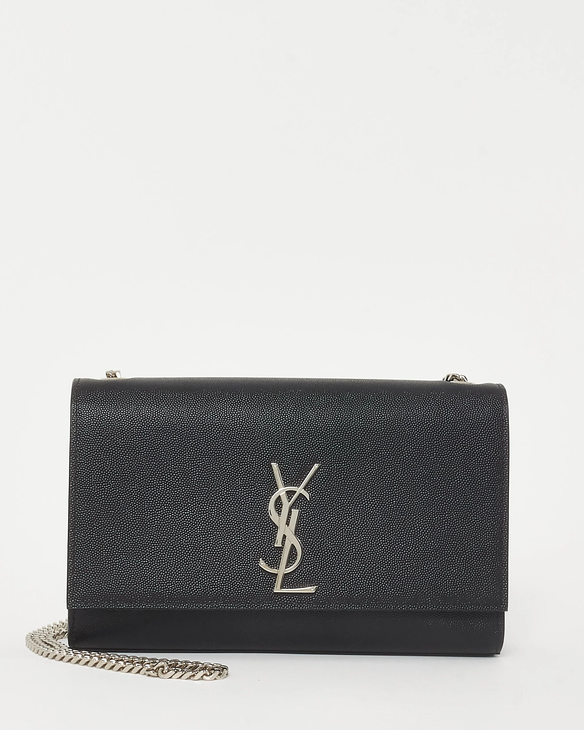Saint Laurent Black Grain De Poudre Medium YSL Kate Crossbody Bag SHW