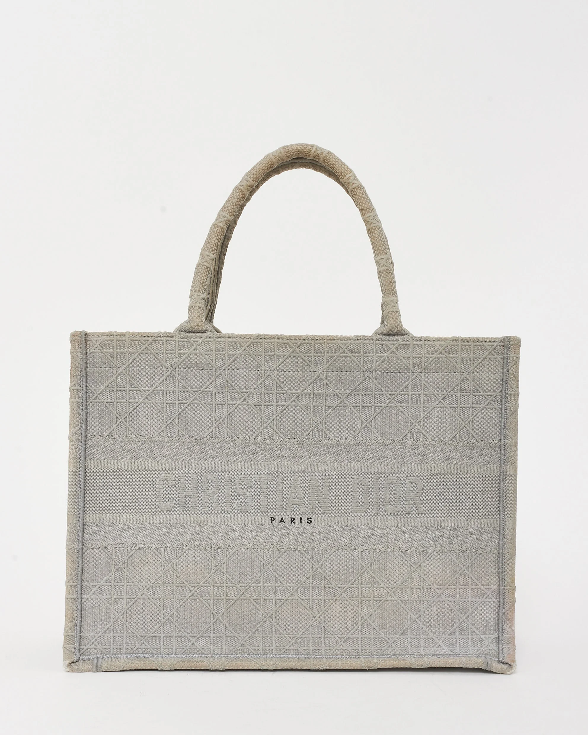 Dior Grey Cannage Embroidered Logo Canvas Medium Book Tote
