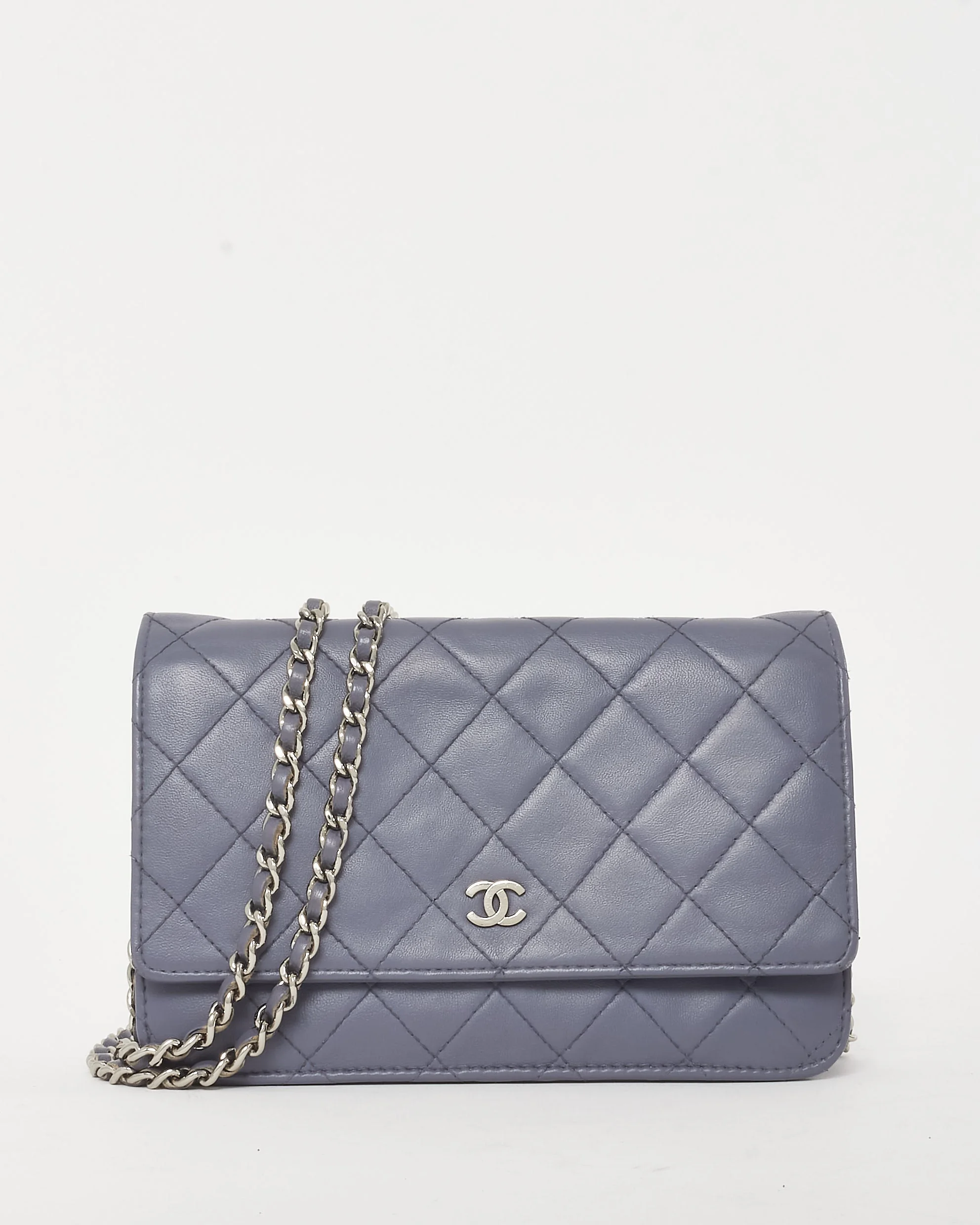 Chanel Dark Lavender Purple Lambskin Leather Wallet on Chain WOC Crossbody SHW