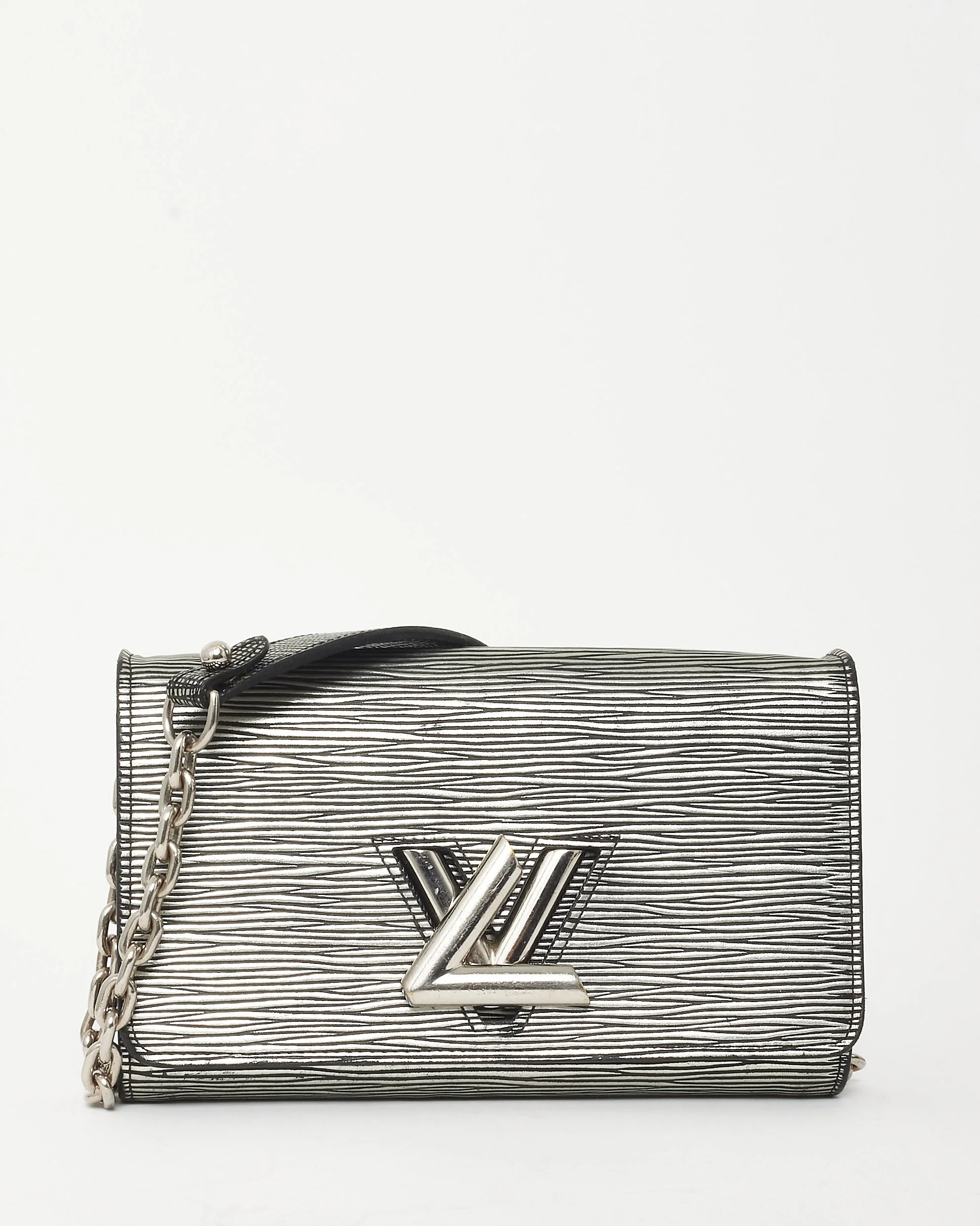 Louis Vuitton Silver/Black Epi Leather LV Twist Wallet on Chain Crossbody