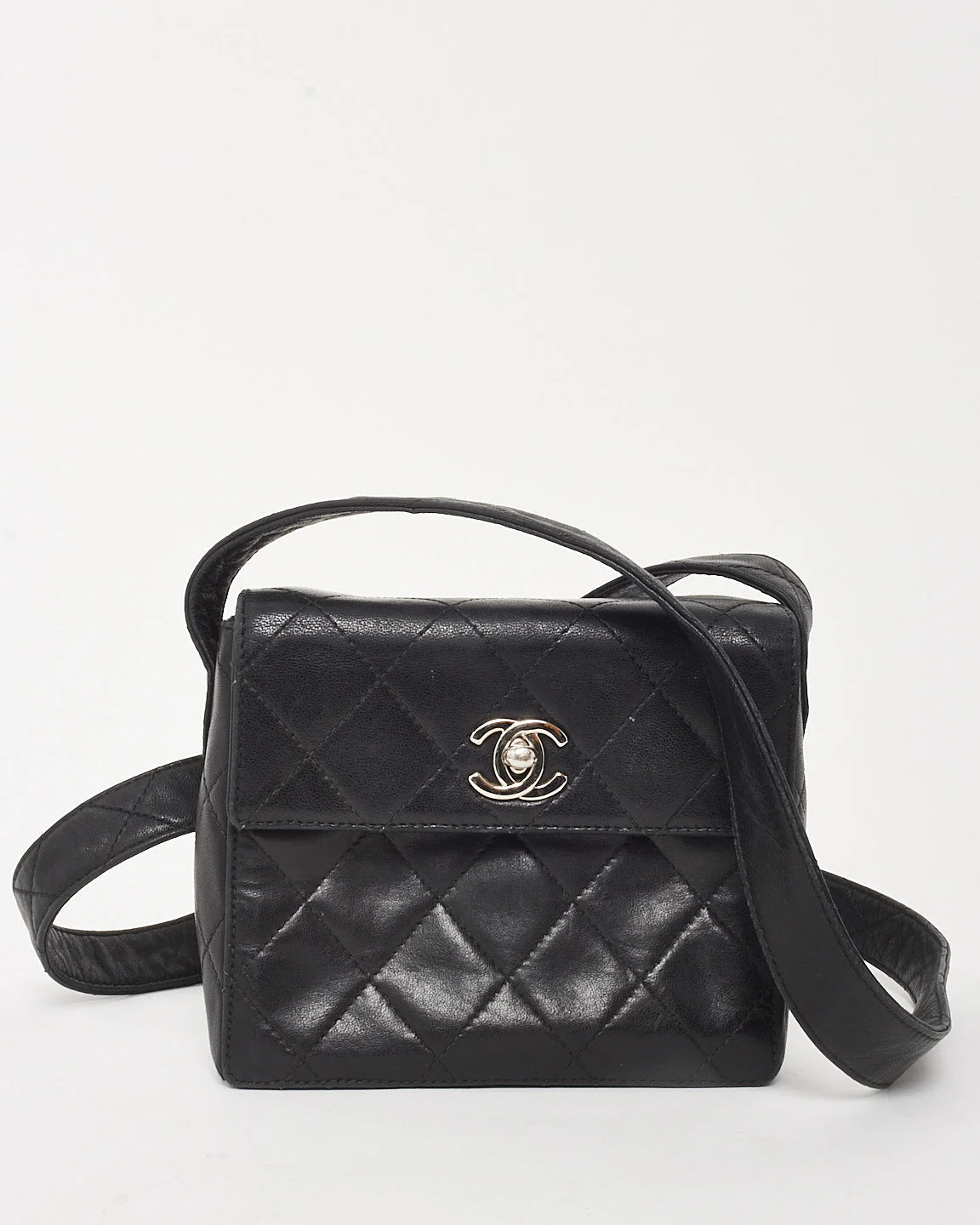 Chanel Vintage Black Quilted Leather Mini Square Flap Crossbody SHW